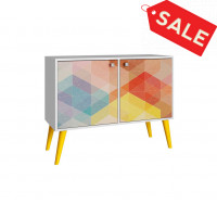Manhattan Comfort 2-7AMC132 2- Piece Mid-Century Modern Avesta Double Side Table in White, Stamp, Yellow